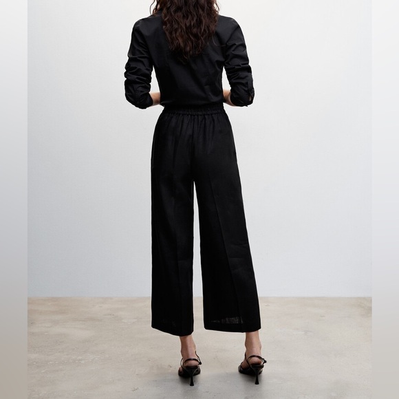 New MNG Black Linen High Waist Croped
Wide Leg Culottes Pants Size M - Picture 4 of 16